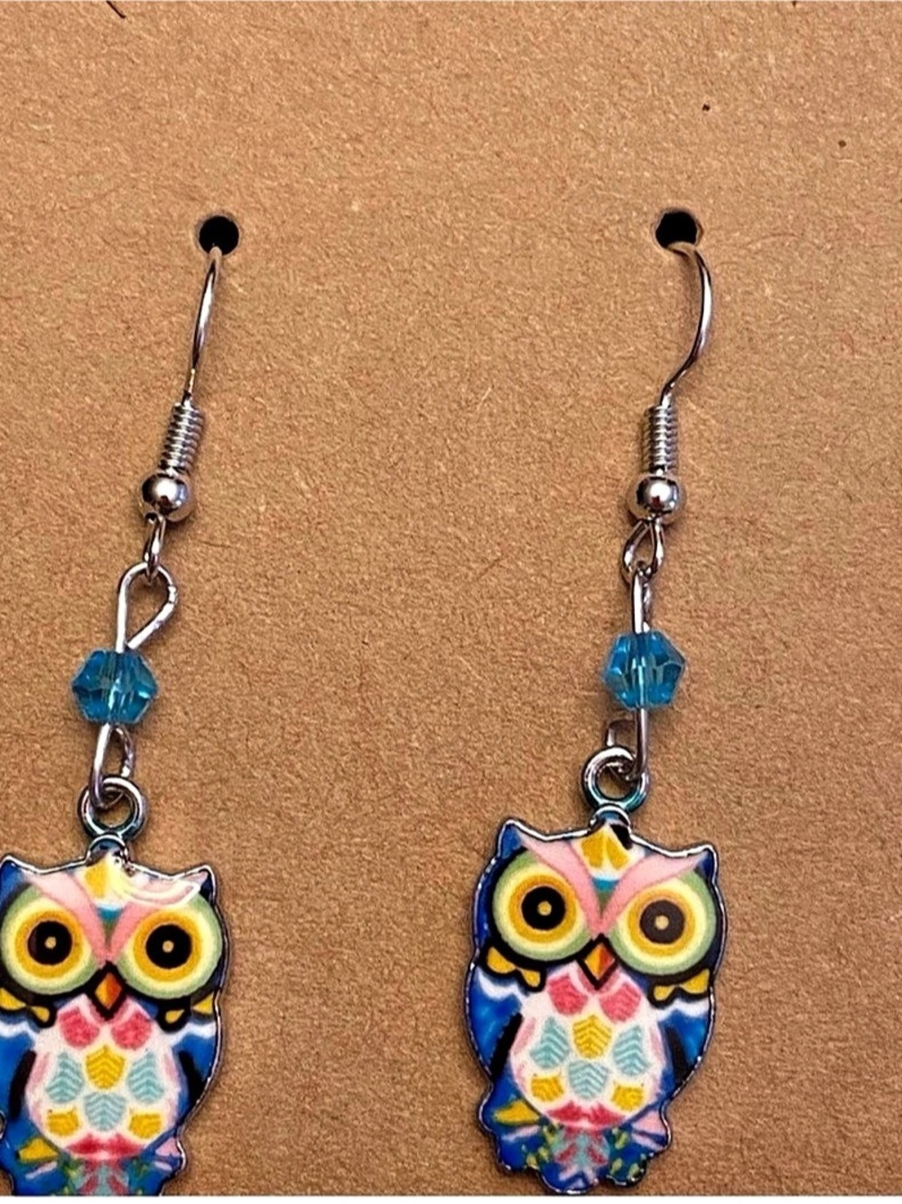 Hand Crafted Blue Yellow Green Beaded
Multicolor Owl Dangle Earrings